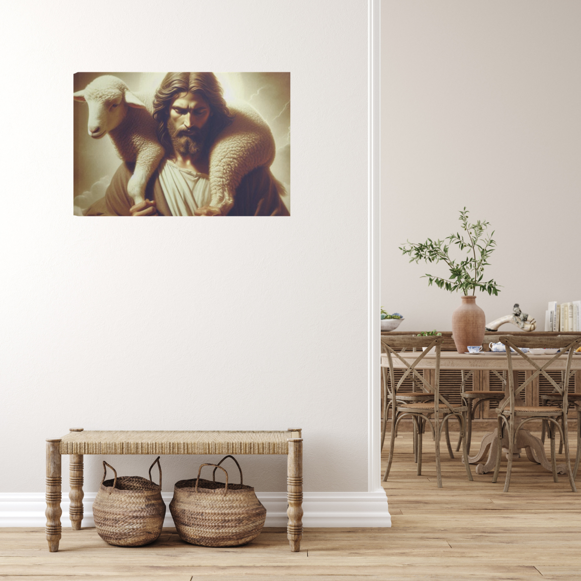 Carrying a lost lamb - Wall Art Canvas