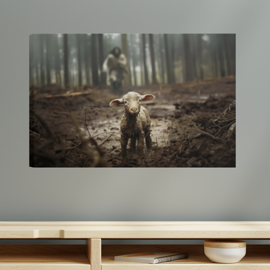 Jesus running after a lamb - Wall Art Canvas